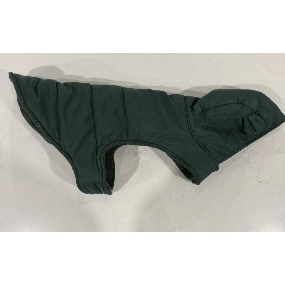Dog Jacket Med/Large Green with Ears Puffy Hooded Coat Snap Back Hood 13